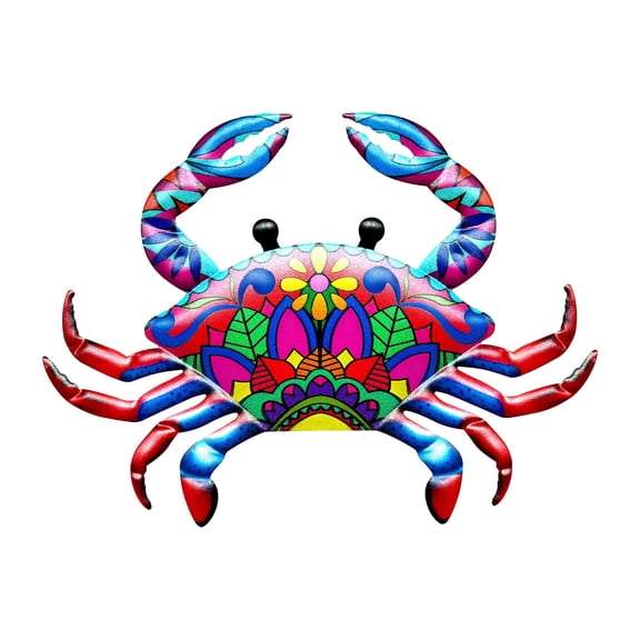 Crab Metal Garden Art, ZzCityTK Rustproof Outdoor Wall Hanging Decor, Powder Coated Iron Sculpture for Patio Yard Indoor Outdoor with Stake, Red