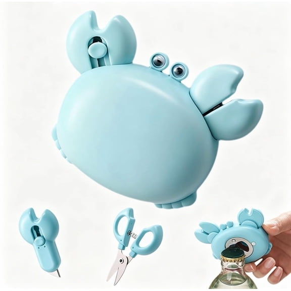 Crab Multifunctional 4-in-1 Magnetic Bottle Opener, Novelty Beer Can Opener, Box Cutter, and Mini Scissors, Cute Fridge Magnet Household Gadget Gift for Men & Women