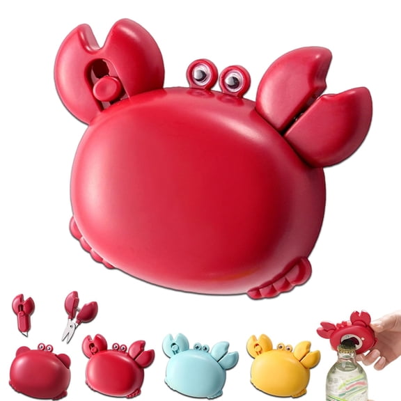 Crab Multifunctional 4-in-1 Magnetic Bottle Opener, Novelty Refrigerator Magnet with Folding Scissors and Box Cutter, Portable Crab Shape Kitchen Gadget for Home Decor