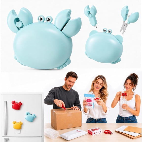 Crab Multifunctional Bottle Opener, 4 in 1 Magnetic Crab Refrigerator Magnet with Scissors, Retractable Box Cutter & Bottle Opener, Cute Kitchen Gadget Space-Saving Household Multi Tool
