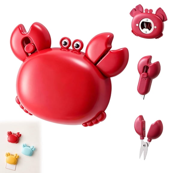 Crab Multifunctional Bottle Opener, 4-in-1 Kitchen Gadget, Magnetic Refrigerator Magnet with Scissors, Box Cutter, and Bottle Opener – Compact Design for Home, Office, and Travel