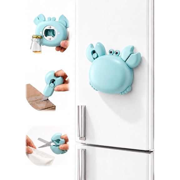 Crab Multifunctional Bottle Opener, 4-in-1 Magnetic Crab Multi-Tool with Fridge Scissors Box Cutter Bottle Opener for Multitool Portable Household Kitchen Multi Mini Gadget (Blue, 1PC)