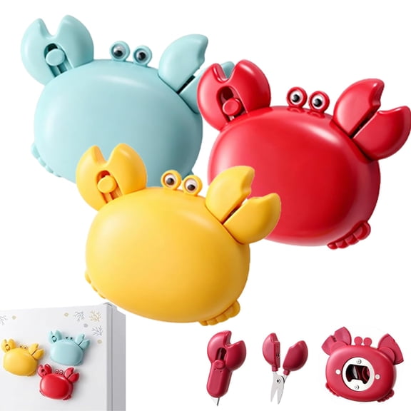 Crab Multifunctional Bottle Opener, 4-in-1 Magnetic Refrigerator Magnet with Scissors,Box Cutter,Bottle Opener, Crab Shape Funny Kitchen Gadget for Home Bar Office Camping