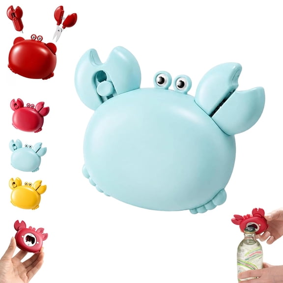 Crab Multifunctional Bottle Opener, 4-in-1 Magnetic Refrigerator Magnet with Mini Scissors, Retractable Box Cutter & Beer Opener