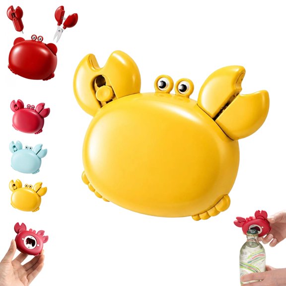 Crab Multifunctional Bottle Opener, 4-in-1 Magnetic Refrigerator Magnet with Mini Scissors, Retractable Box Cutter & Beer Opener