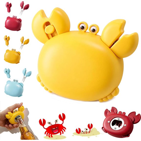 Crab Multifunctional Bottle Opener, 4-in-1 Multi Tool with Magnet, Retractable Box Cutter & Mini Scissors for Kitchen Home Office Fridge Decor