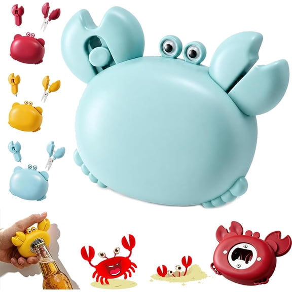 Crab Multifunctional Bottle Opener, 4-in-1 Multi Tool with Magnet, Retractable Box Cutter & Mini Scissors for Kitchen Home Office Fridge Decor