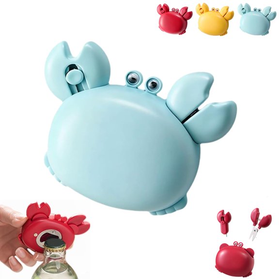 Crab Multifunctional Bottle Opener, Crab-Shaped 4-in-1 Multi-Tool  Magnetic Magnet, Retractable Box Cutter + Mini Scissors, for Home, Office & Kitchen