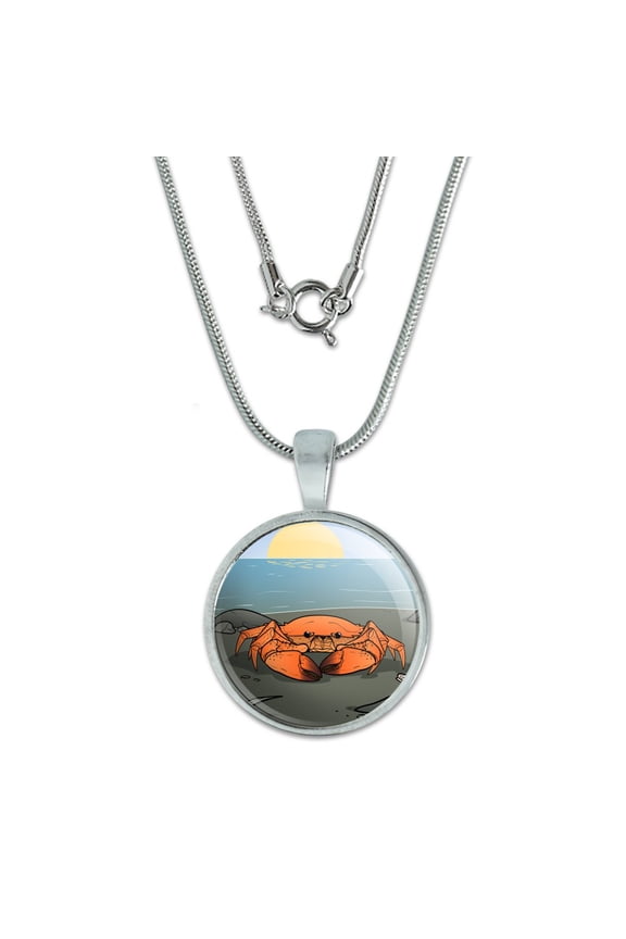 Crab On Beach 0.75" Pendant with Sterling Silver Plated Chain