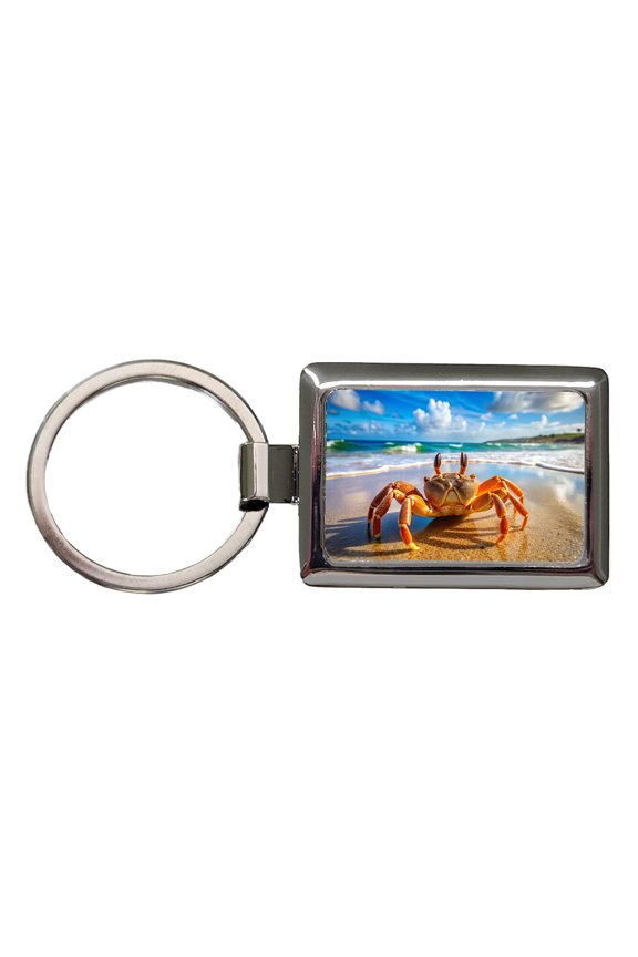 Crab On The Beach Metal Rectangle Keychain