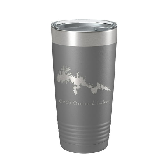 Crab Orchard Lake Map Tumbler Travel Mug Insulated Laser Engraved Coffee Cup Illinois 20 oz Dark Gray