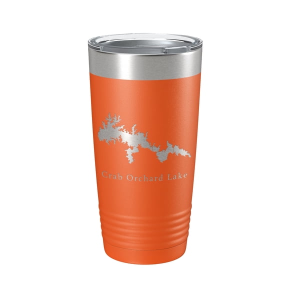 Crab Orchard Lake Map Tumbler Travel Mug Insulated Laser Engraved Coffee Cup Illinois 20 oz Orange