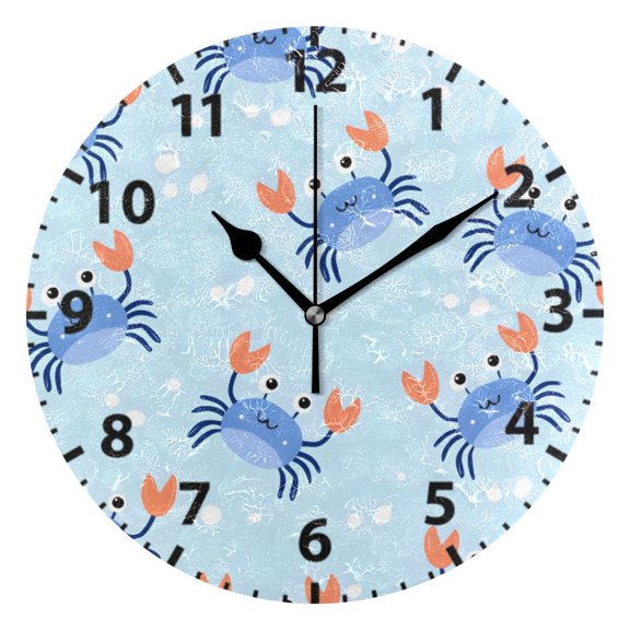 Crab Pattern Wall Clock 10in Round Artistic Oil Painting Home Decor Desk Table Clock