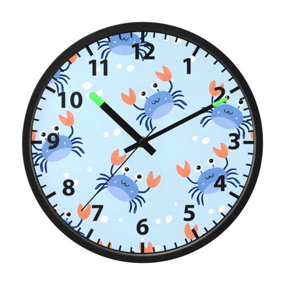 Crab Pattern Wall Clock 12 Inch Voice Activated Night Light Silent Non Ticking