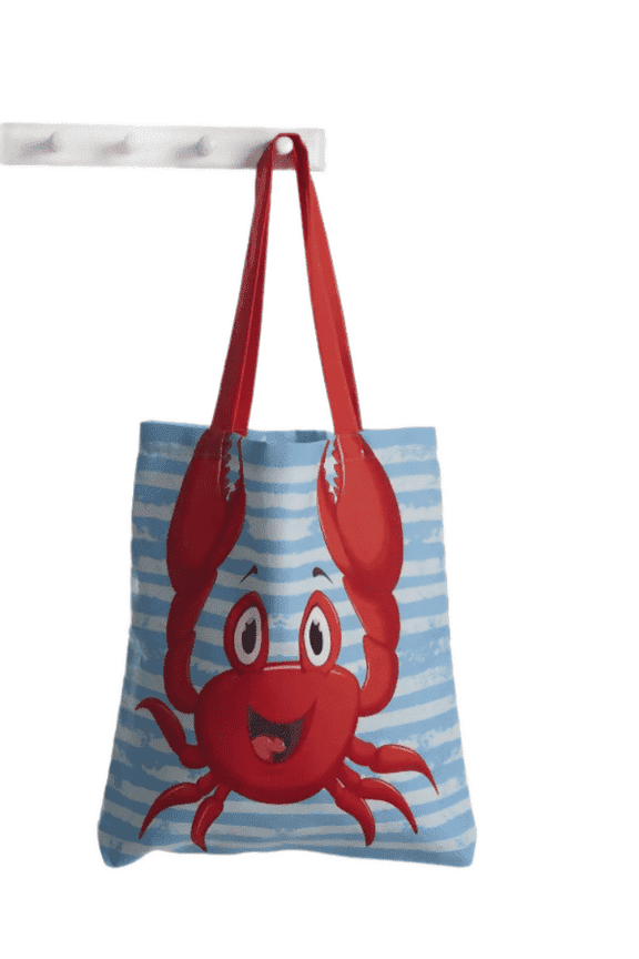 Crab Patterned Beach Bag, Polyester, Machine Washable, Tumble Dry Low, 17"x17"