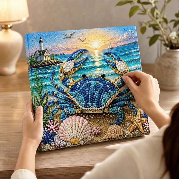 Crab Pearl Diamond Art Kit, Coastal Animal Diamond Painting with Pearl Rhinestones, 11.8 in DIY Home Decor Craft for Adults