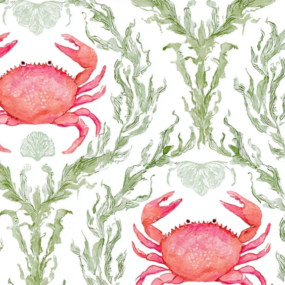 Crab Peel and Stick Wallpaper 17.7in x 9.8ft Watercolor Crabs Seaweed Pink Crabs Green Contact Paper Vinyl Waterproof Self Adhesive Wall Paper for Bedroom Shelf Cabinet Renter Friendly
