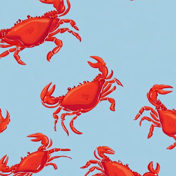 Crab Peel and Stick Wallpaper 23.6in x 9.8ft Red Crabs Swimming Light Blue Contact Paper Vinyl Waterproof Self Adhesive Wall Paper for Bedroom Shelf Cabinet Renter Friendly