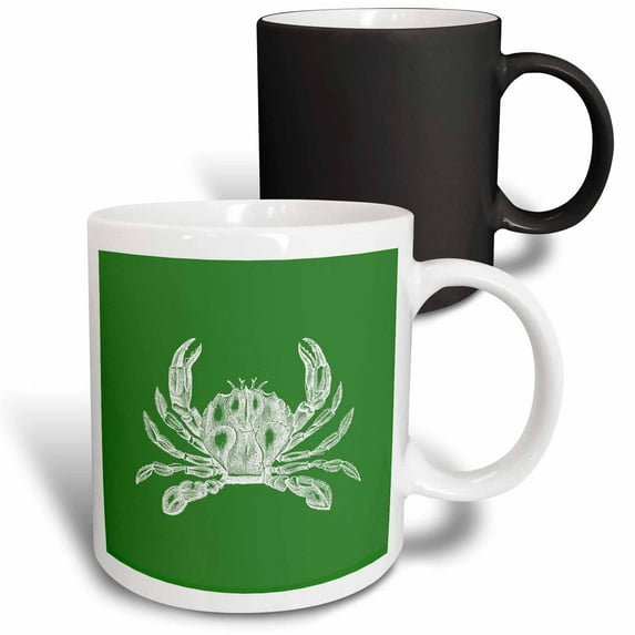 3drose, Crab Print on Green. Beach Sea Creature. Cancer Star Sign Horoscope, 11oz Magic Transforming Mug