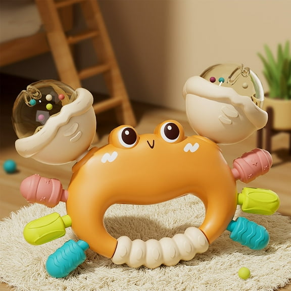 Crab Rattle Teether - Cute Infant Toy for Grip Training & Soothing, Puzzle Sensory Rattle with Sand Hammer Texture, Baby Teething Toy for 0-1 Year Old, Comfortable Developmental Toy
