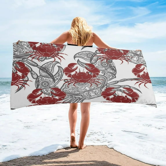 Crab Red Grey Absorbent Bath Towel for Bathroom Sauna Soft Beach Yoga Towel Quick-drying Face Towel