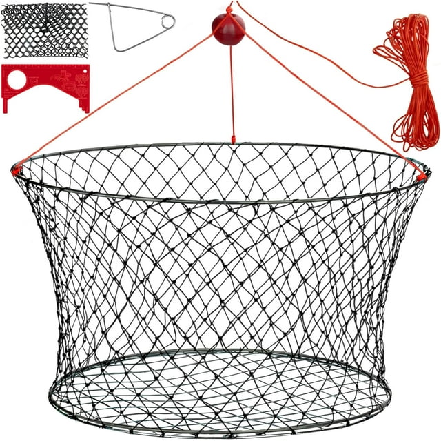 Crab Ring Trap Bait with Crab Gague Measure and Bait Clip Crab Net Minnow Trap with 24 Tarred