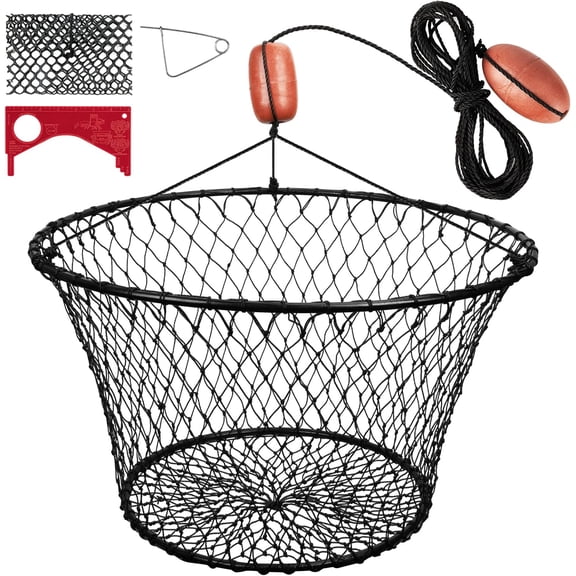 Crab Ring Trap, Heavy Duty Crab Nets 4.4/9.5lb, Crab Net for Crabbing Pier with Fishing Buoy & 36 Tarred Braided Twine Crabbing for Blue Crabs, Dungeness, Lobster Saltwater