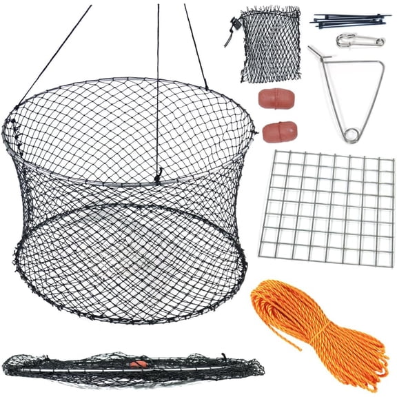 Crab Ring Trap Two Ring Crab Kit with Harness and Bait Clip Fishing Crabbing Net for Board Kayak Dock and Pier Net