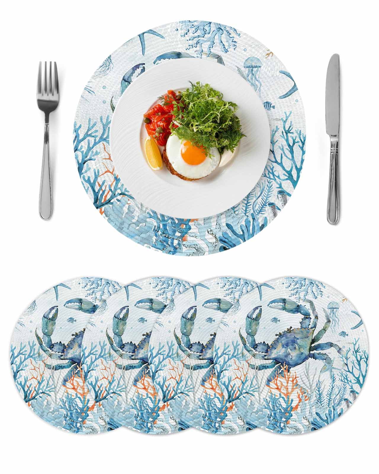 Crab Round Placemats Set of 4 for Dinning Tables,Heat-proof Braided ...