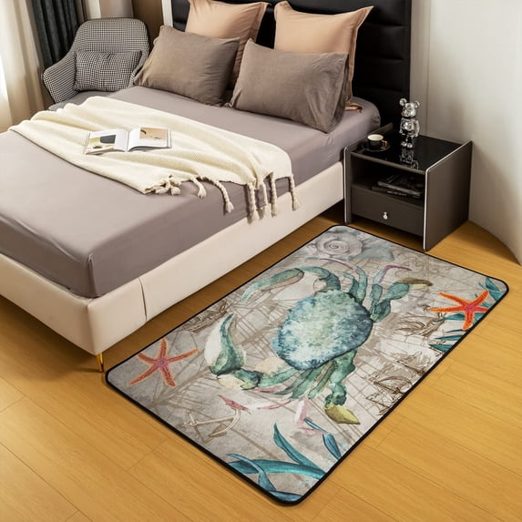 Crab Rugs For Living Room Bedroom Indoor Rug Mats,Ocean Starfish Front Rug Durable Non-Slip Backing Mat Sea Creatures Entrance Rug Inside Floor Mats Machine Washable