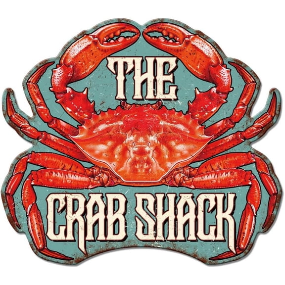 The Crab Shack Vintage Metal Crab Tin Sign Retro Seafood Plaque Poster Metal Wall Decorative Tin Signs for Seaside Restaurant Sea House Coffee Shop Club Bar Decoration