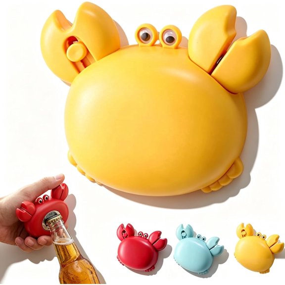 Crab Shaped 4 in 1 Multi Tool Opener, Multifunctional Bottle Opener with Retractable Box Cutter & Mini Scissors, Refrigerator Fridge Magnet Decor Household Kitchen Gadget