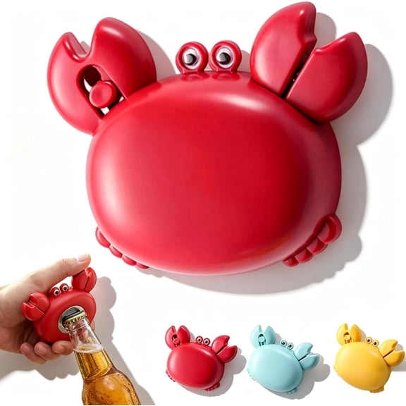 Crab Shaped 4 in 1 Multi Tool Opener, Multifunctional Bottle Opener with Retractable Box Cutter & Mini Scissors, Refrigerator Fridge Magnet Decor Household Kitchen Gadget