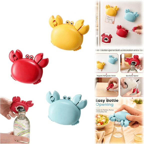 Crab-Shaped 4-in-1 Multi Tool, Magnetic Fridge Magnet with Bottle Opener, Mini Scissors and Box Cutter, Versatile Gadget for Kitchen and Home Use Blue