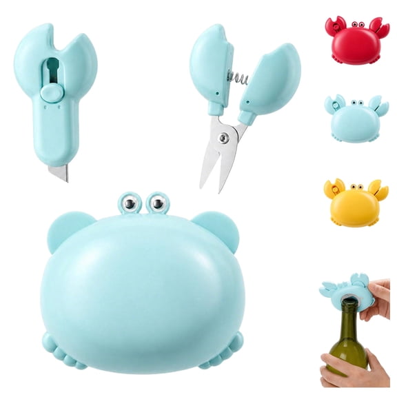 Crab-Shaped 4-in-1 Multi Tool Opener,Beer Bottle Opener,Magnetic Fridge Magnet,Mini Scissors Retractable Box Cutter,Compact Kitchen Gadget for Home Office