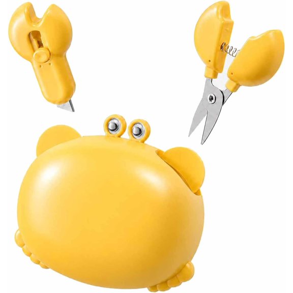 Crab-Shaped 4-in-1 Multi Tool Opener, Magnetic Fridge Magnet, Beer Bottle Opener, Retractable Box Cutter & Mini Scissors, Compact Kitchen Gadget for Home Office (yellow)