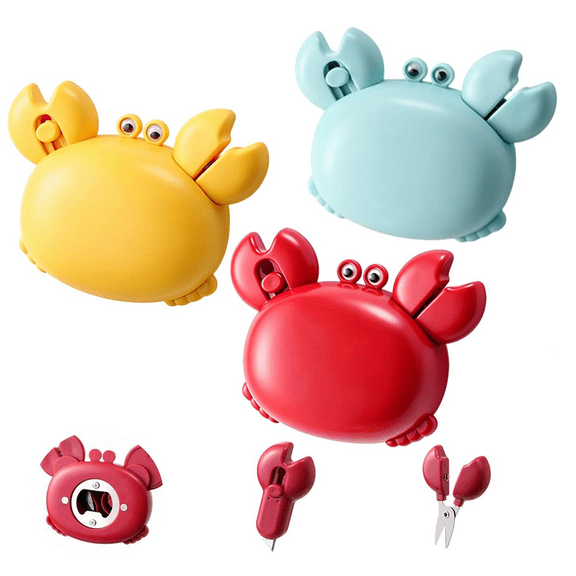 Crab-Shaped 4-in-1 Multi Tool Opener, Magnetic Fridge Magnet, Beer Bottle Opener, Retractable Box Cutter & Mini Scissors Red