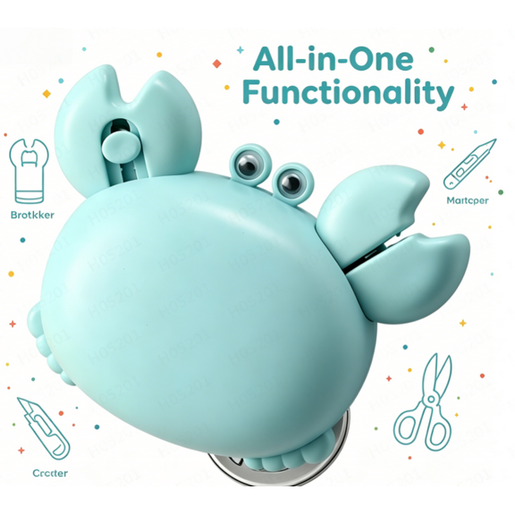 Crab-Shaped 4-in-1 Multi Tool Opener, Magnetic Fridge Magnet,Bottle Opener, Retractable Box Cutter & Mini Scissors, Compact Kitchen Gadget for Home Officewithin reach for everyday tasks.