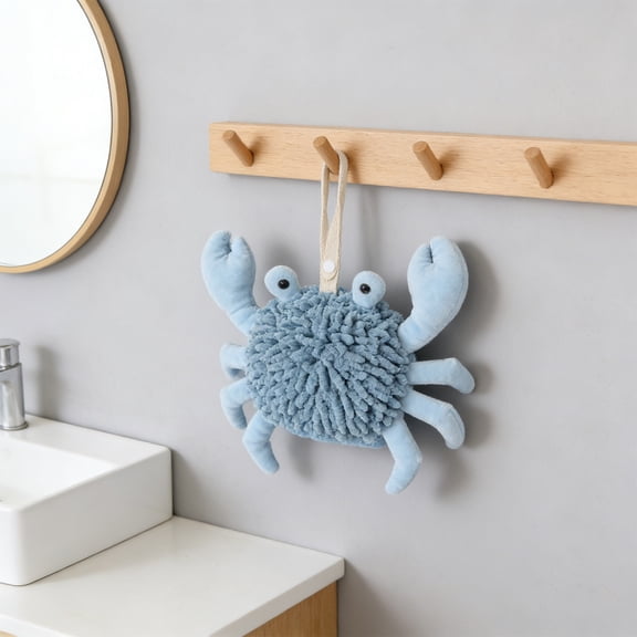 Crab Shaped Hand Towel Multifunctional Absorbent Animal Face Towel Soft Thickened Kitchen Bathroom Drying Towel for Kids,Blue