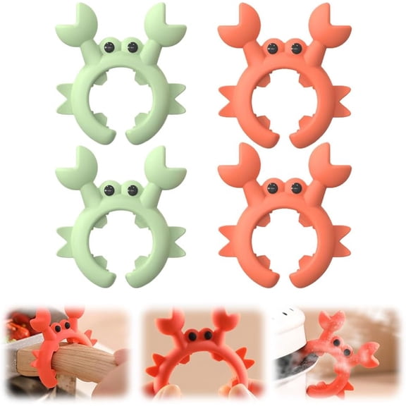 Crab-Shaped Pot Handle Spoon Rest, Crab-Shaped Silicone Gadget Serves (4) | 2027 New Silicone Crab Utensil Holder, Cute Crab Spoon Holder for Pot, Creative Anti-Overflow Clip Kitchen Gadget