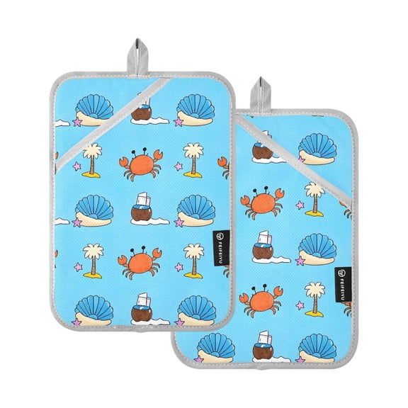 Crab Shell Coconut Tree Pattern Pot Holder Set 2 Piece Non-Slip Oven Hot Pads Heat Resistant Durable 7x9.8in