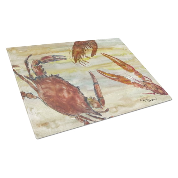 Crab, Shrimp, Oyster Yellow Sky Glass Cutting Board Large