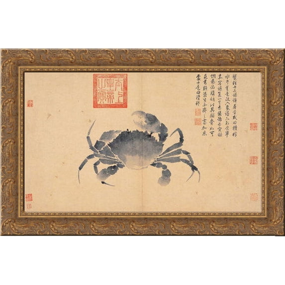 Crab (Sketches from Life) 24x16 Gold Ornate Wood Framed Canvas Art by Shen Zhou