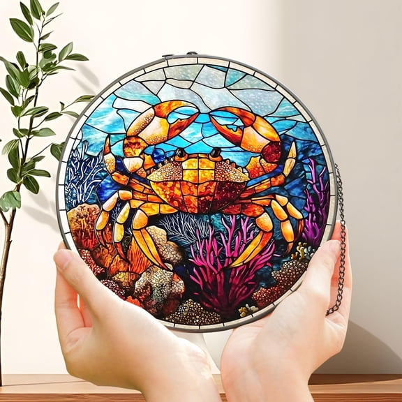 Crab Stained Glass Suncatcher, Crab Ornament, Suncatcher Ornament Gift, Suncather For Window, Custom Shape Suncatcher