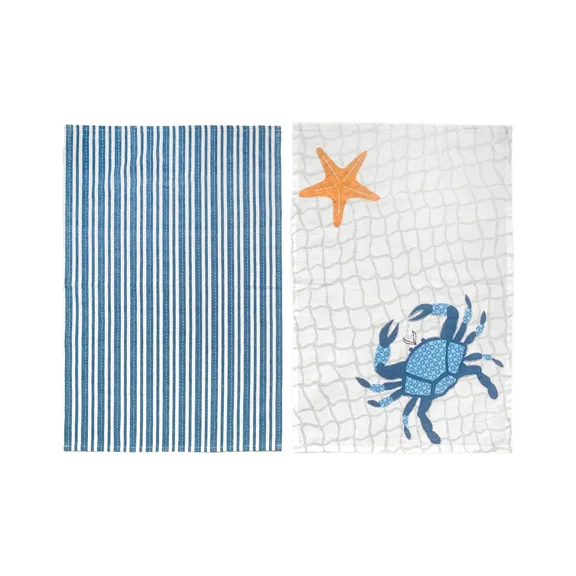 Crab Stripe Printed Kitchen Towel Set Of 2 Decor