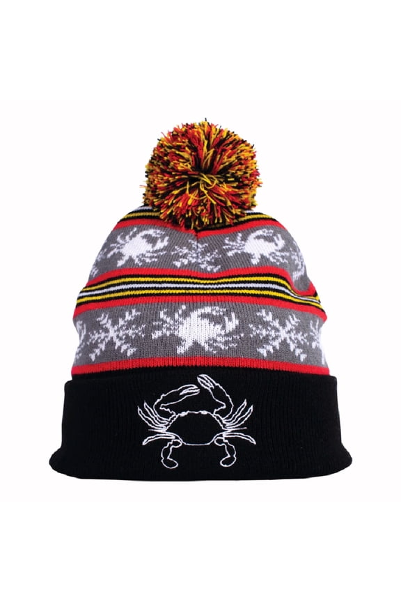Crab Striped Pom Black Beanie Cap Hat