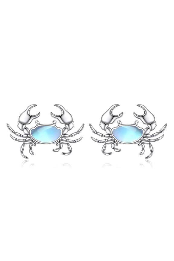 Crab Stud Earrings for Women 925 Sterling Silver Moonstone Crab Earrings Cute Animal Jewelry Gifts