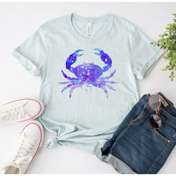 Crab T-shirt Beach Shirt Seafood Tee Animal Lover Gift Vacation Party Crabby Top Women's Fishing T-shirtblue Anatomy Chesapeake Bay Marine