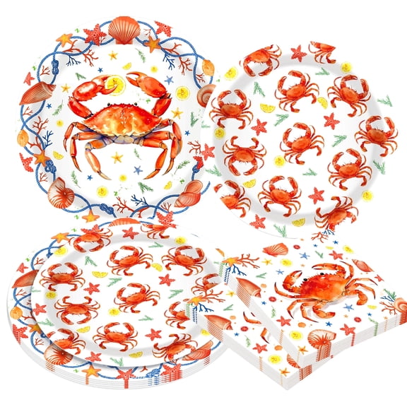 Crab Themed Disposable Party Plates Set - Vibrant Ocean Tableware for Summer Beach, Seafood Party & Outdoor Picnic