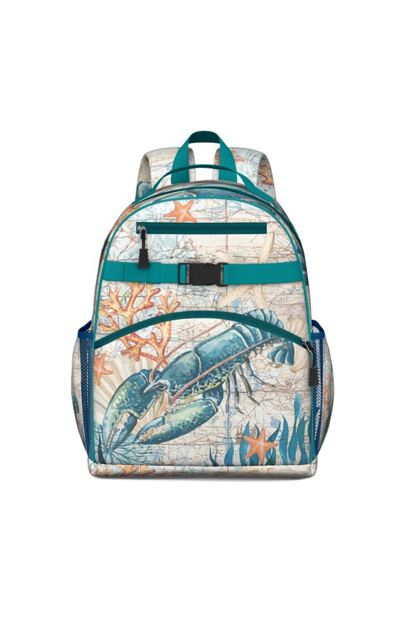Crab-Themed Waterproof Travel Backpack - Vintage Nautical Sea Life Design, Lightweight Student Bag with Chest Strap & Multiple Pockets for Daily Commute